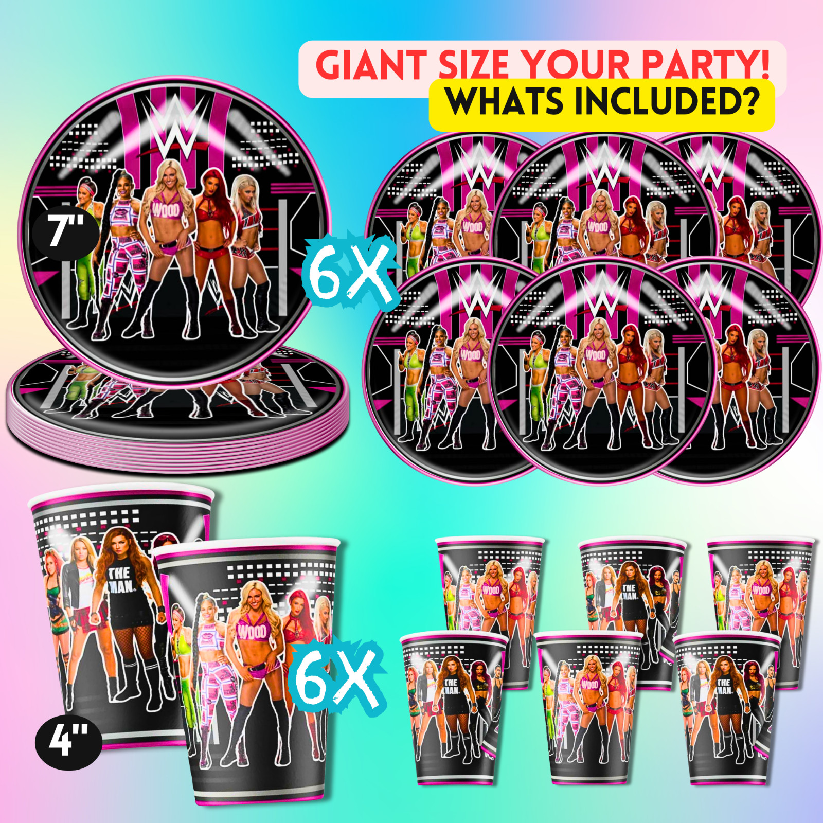 WWE WRESTLING GIRL plate cup birthday party supplies centerpiece decoration
