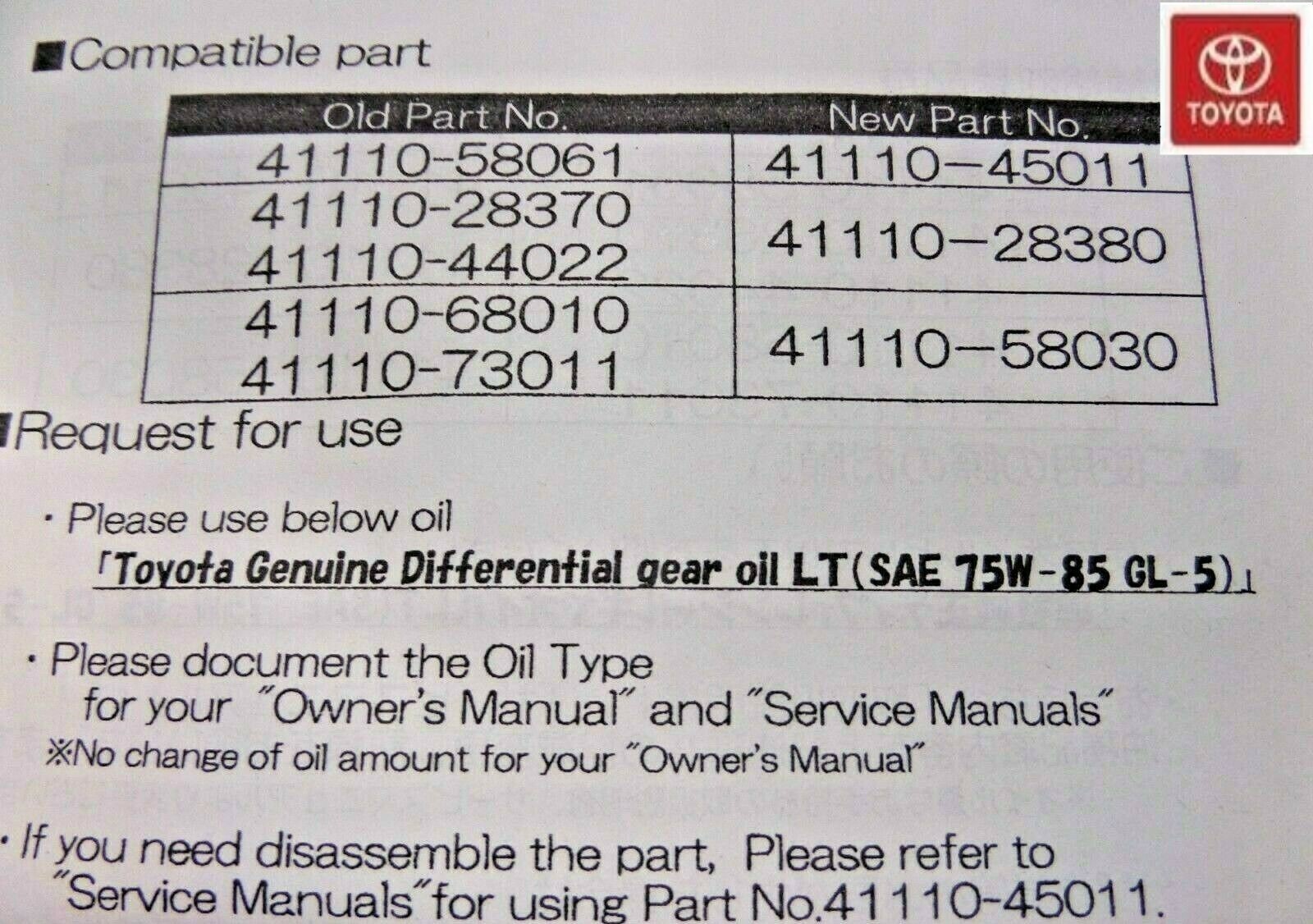 NEW OEM TOYOTA SIENNA 2011-2018 AWD REAR DIFFERENTIAL ASSEMBLY