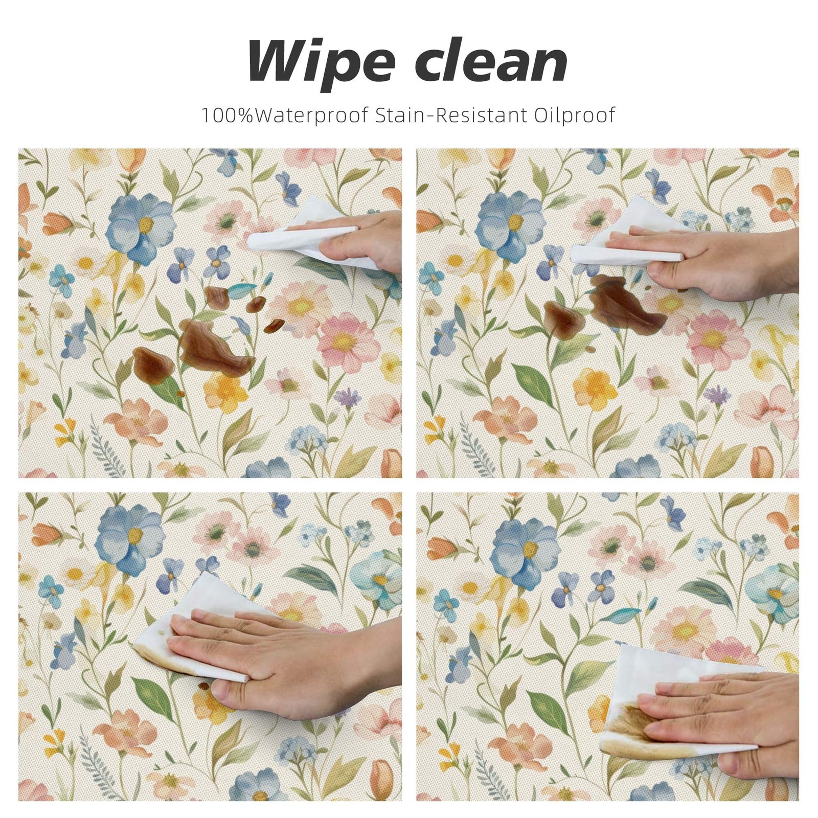 Spring Round Tablecloth 60 Inch Watercolor Flowers Table Anti-Wrinkle Waterpr...