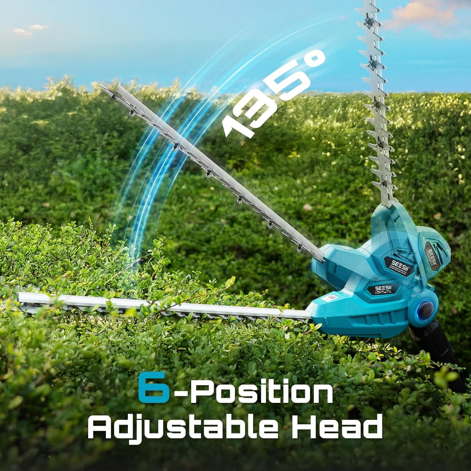 SEESII Pole Hedge Trimmer Cordless 20" Dual-Action Blade 8Ft Telescopic Pole