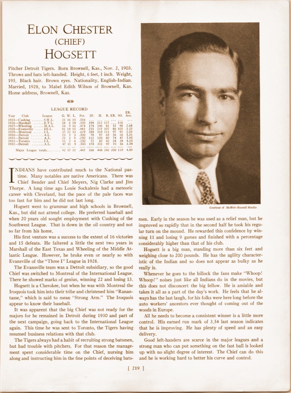 1933 Chief Hogsett & Ed Holley 1930s Vintage Baseball Photo Page 8x10