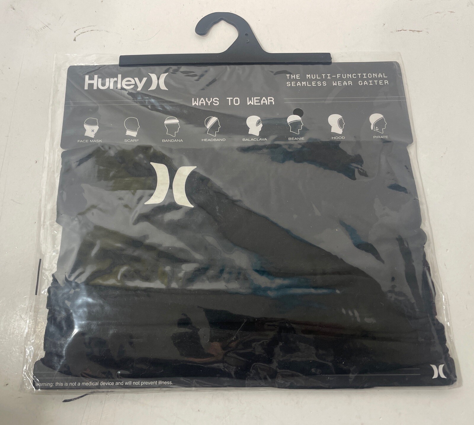 Hurley Lightweight Neck Gaiter Face Mask One Size Black NEW Multi-Functional