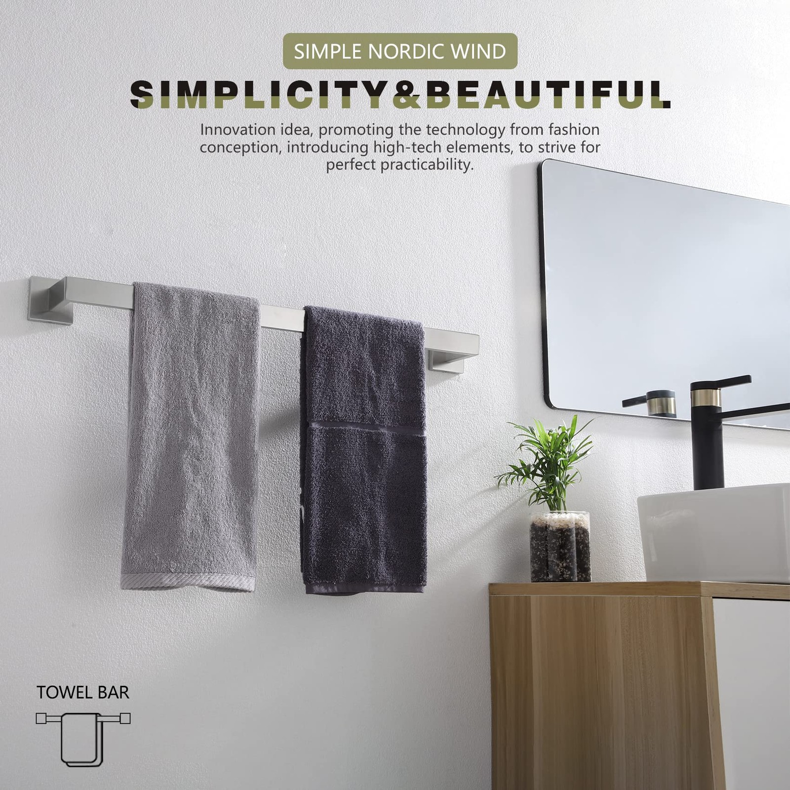 24-Inch Single Towel Bar, Bathroom Kitchen Towel Holder, Wall Mounted SUS304 ...