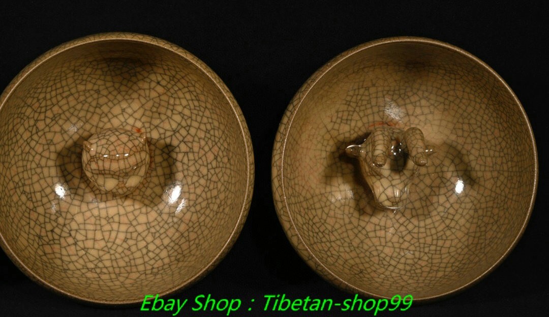 5.2''Old Song Dynasty Ge Kiln Porcelain 12 Chinese Zodiac Signs Head bowl