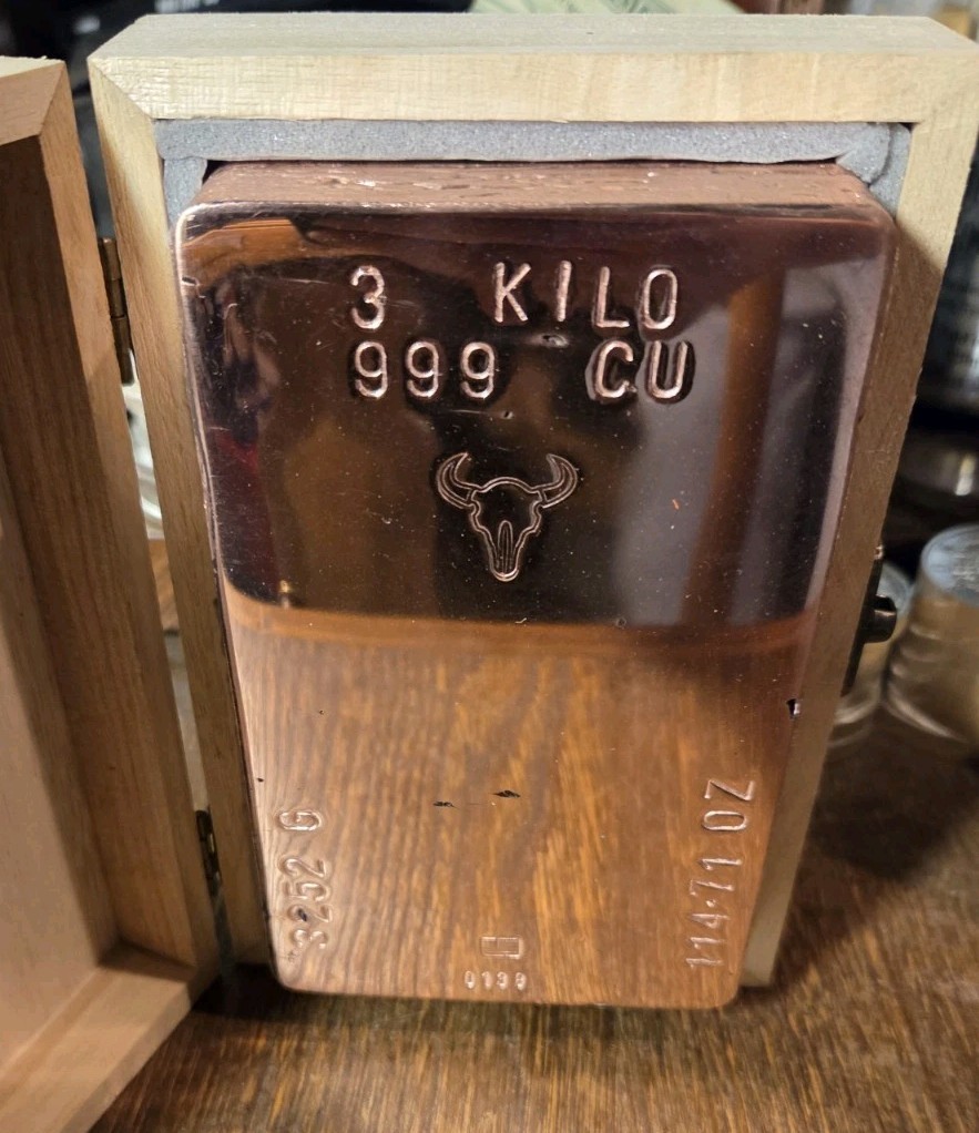 3 Kilo Hand Poured Solid Copper Bullion Bar .999 Pure Fine Copper 3 Kg Ingot