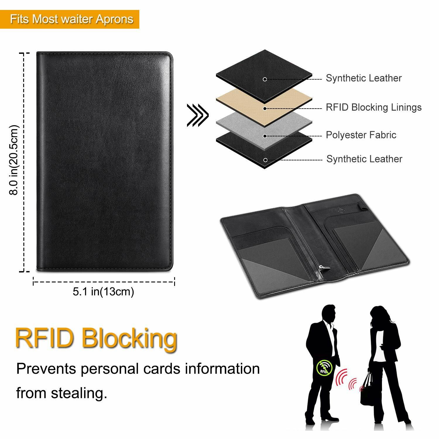 Server Book for Waitress Waiter Organizer Wallet with Zipper Pocket Card Holder