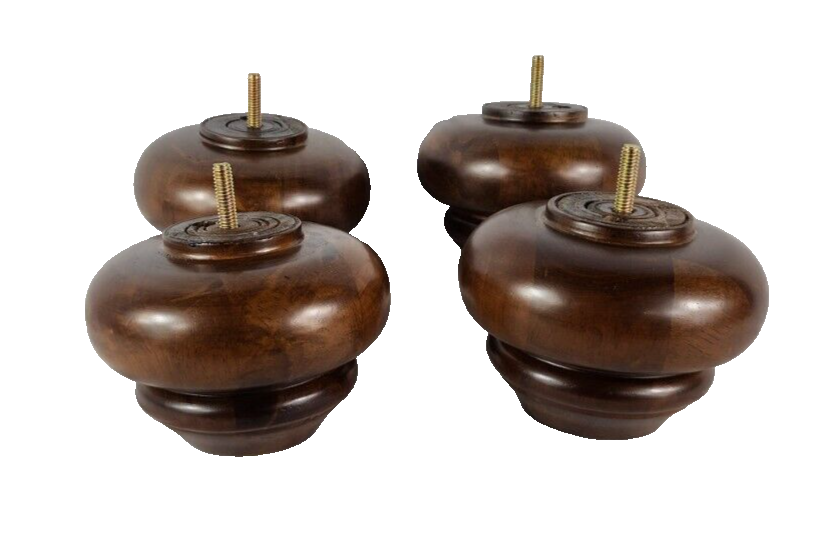 3" Turned Buns Walnut Tapered Furniture Wood Legs (05-1624) 5/16" Bolt Set of 4
