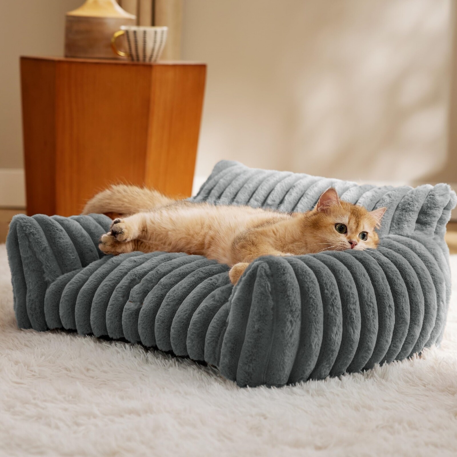 Ultra Soft Pet Sofa Bed Premium Fluffy Cute Dog Sleep Sofa Couch Removable Cover