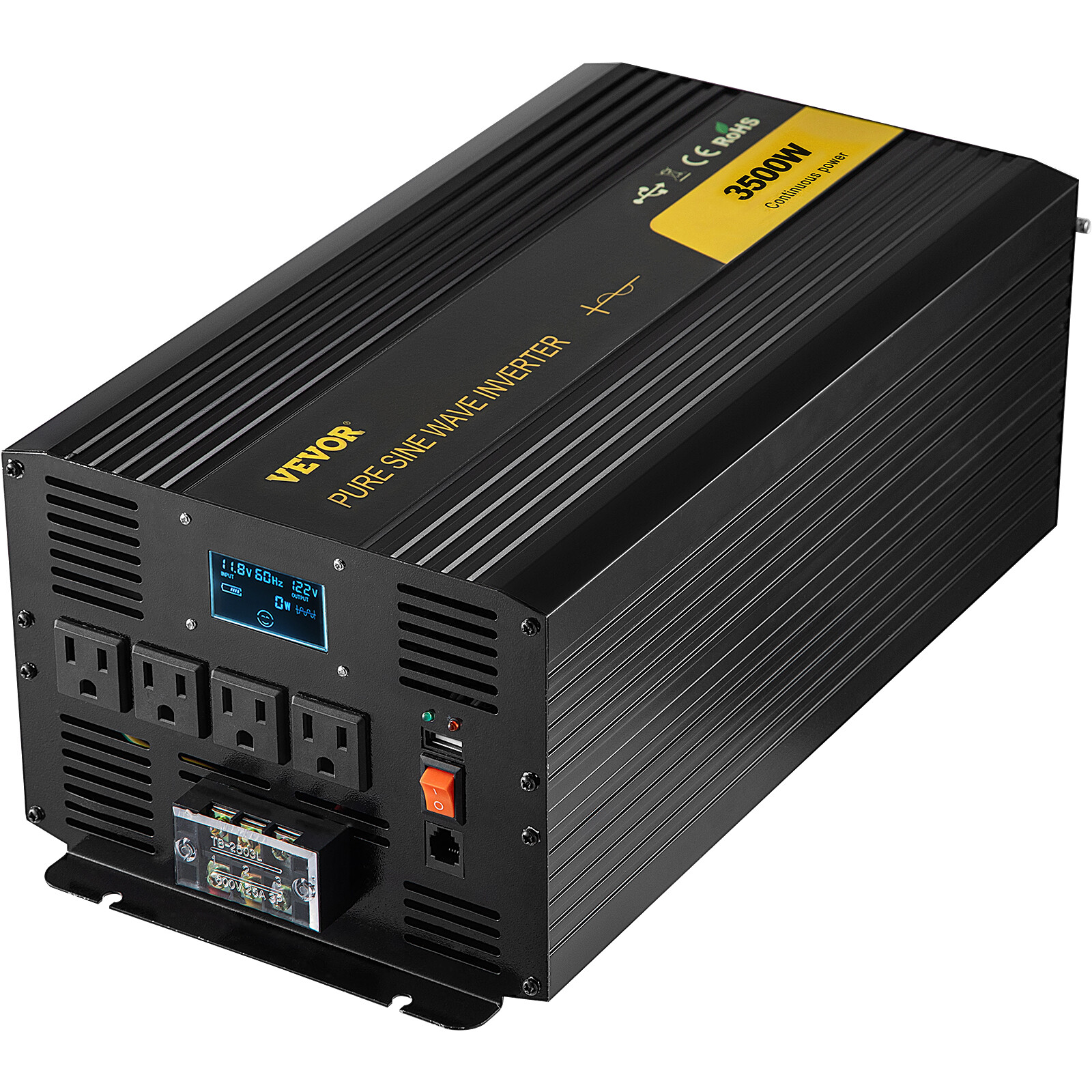 VEVOR Pure Sine Wave Inverter Power Inverter 3500W DC12V to AC120V Inverter LCD