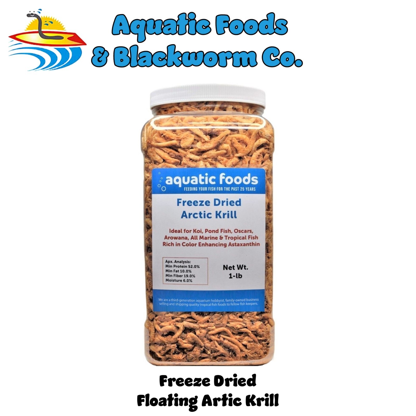 Krill -Freeze Dried Arctic Krill for All Tropicals, Marines, Koi, Turtles. Jar