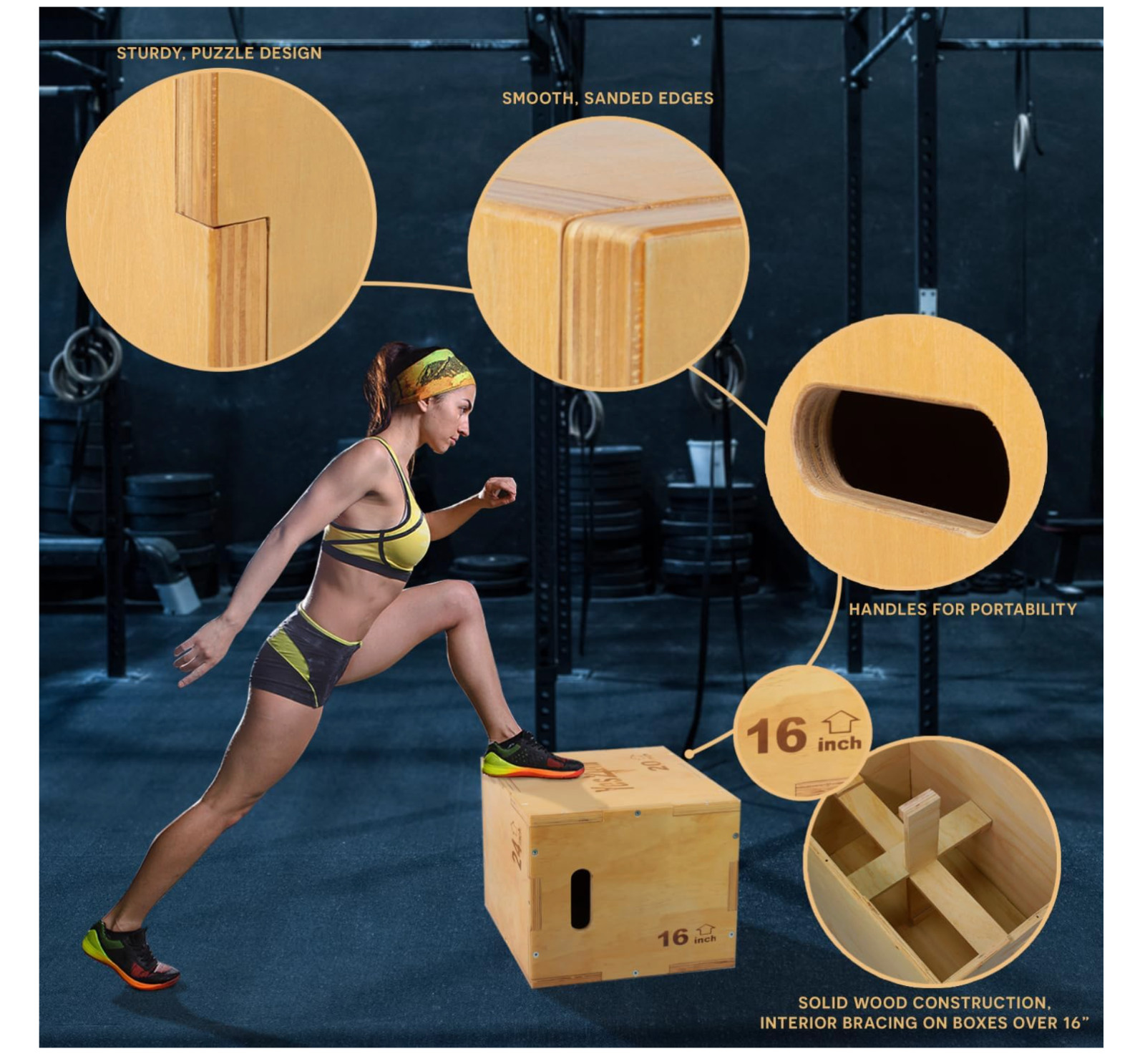 Yes4All 3 in 1 Wooden Plyo Box 24" x 20" x 16" Holds Up to 450lbs for Gym - New