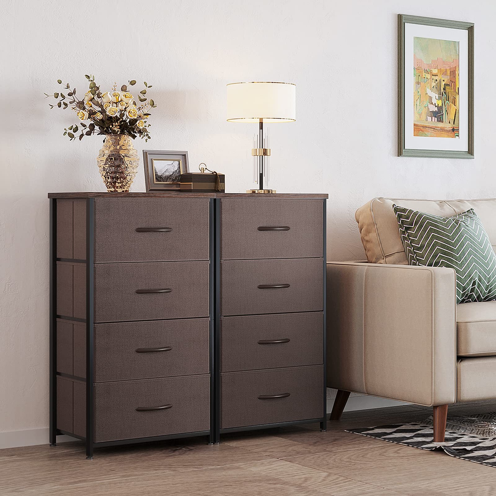 Dresser for Bedroom with 4 Storage Drawers, Small Dresser Chest of Drawers