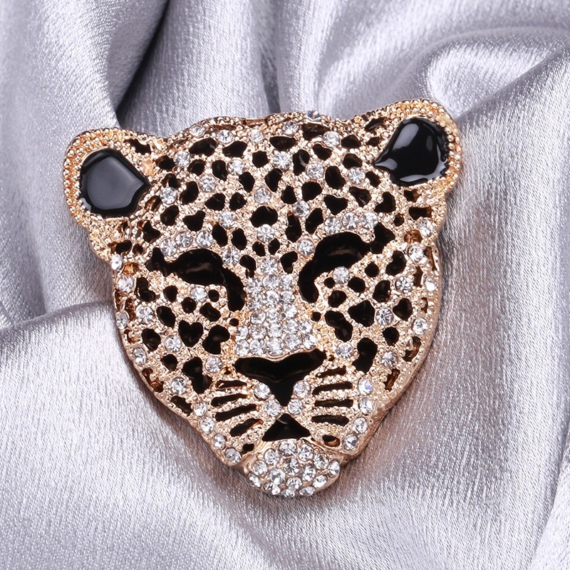 Crystal Leopard Head Brooch for Women Fashion Retro Animal Corsage Pins Unisex
