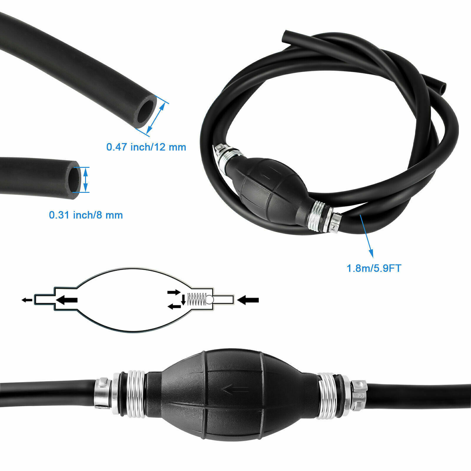 3/8" Marine Outboard Boat Motor Fuel/Gas Hose Line Assembly with Primer Bulb USA