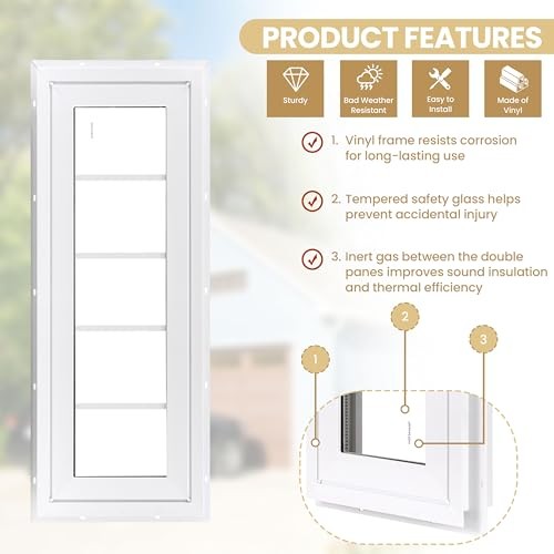 Vinyl Transom Window Double Pane Household Fixed Window with 10" x 48" White