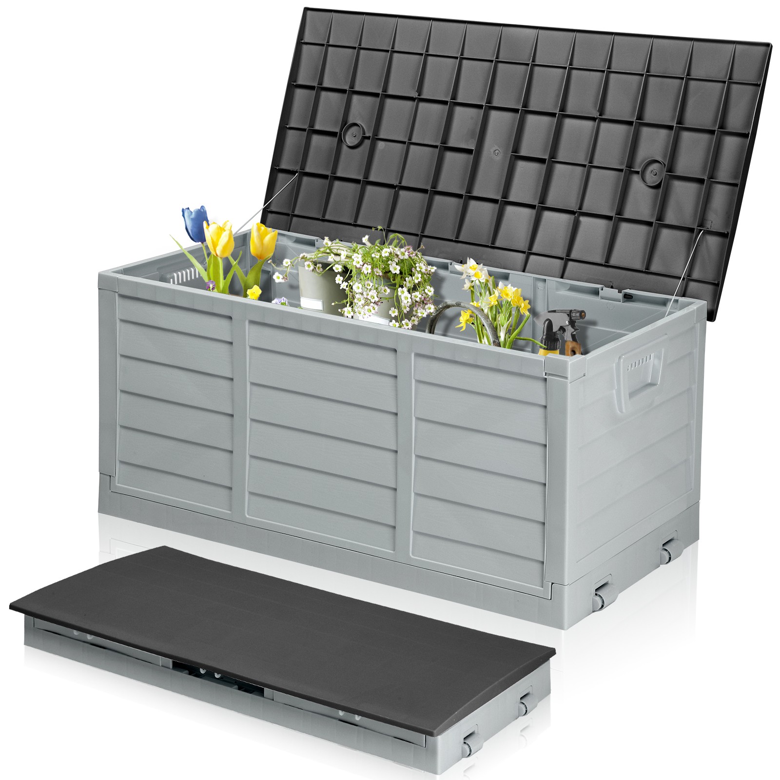 75 GAL Foldable Storage Deck Box Fast Installation with Wheels for In/Outdoor