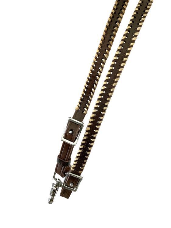 Showman Leather Rawhide Whipstitch Roping Reins