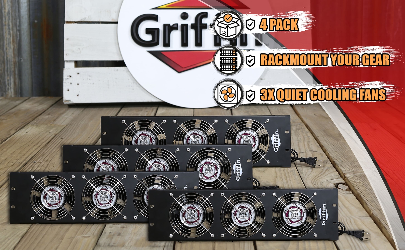 4 PACK Rackmount Cooling Fans | GRIFFIN Triple Studio Audio Gear Panel PA System