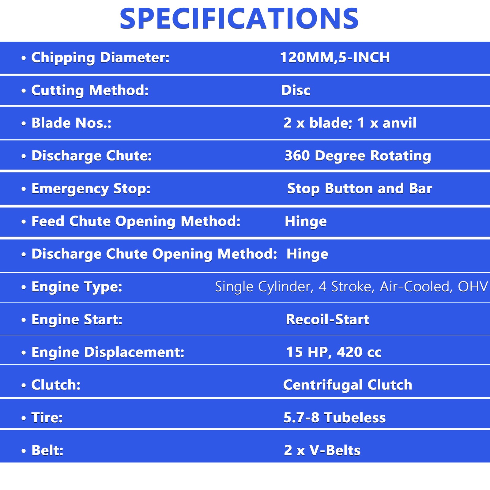 5" 15HP 420cc GAS Powered DISC Wood Chipper Shredder Mulcher EPA Towable 3-Wheel