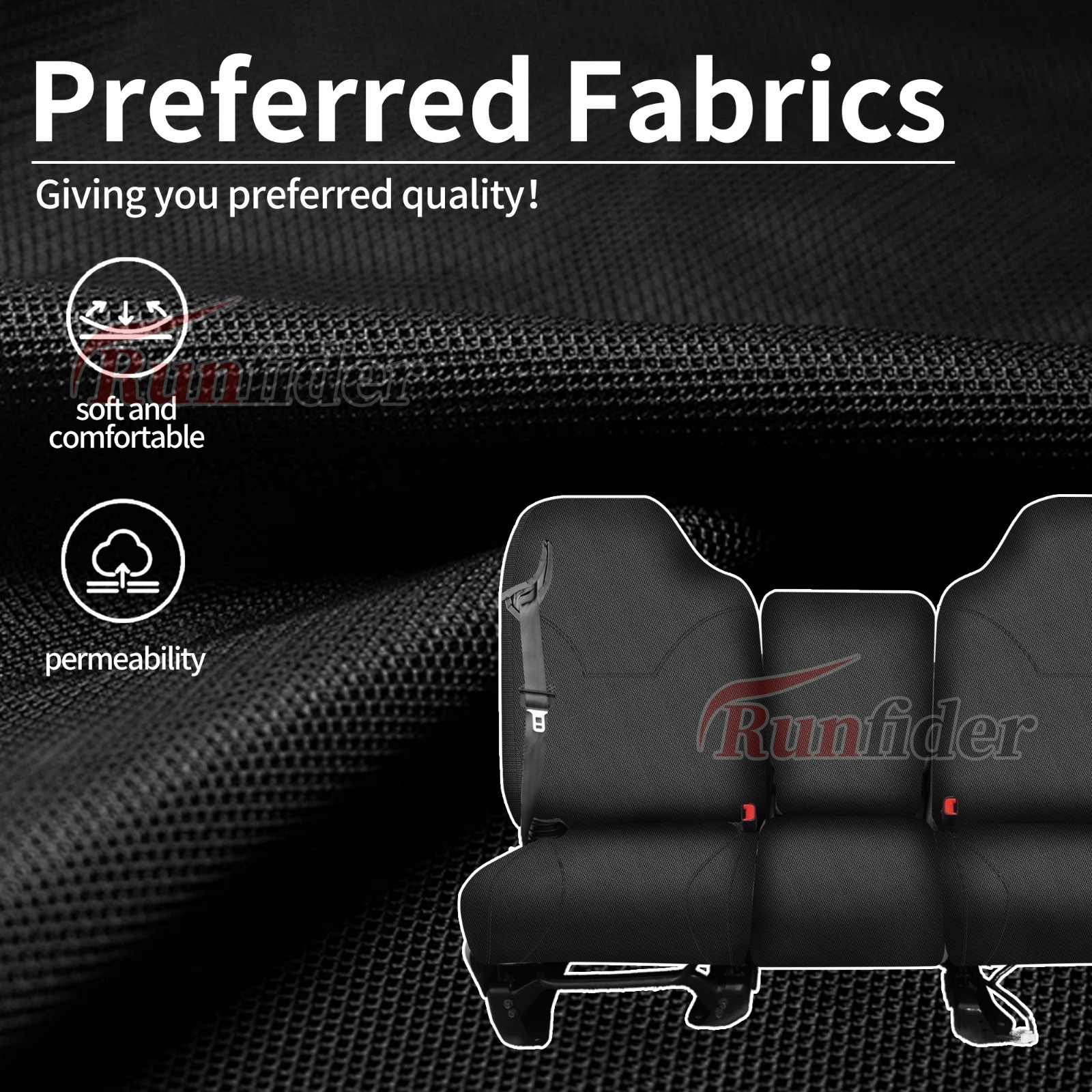 Dodge Ram 1500 2500 3500 1998-02, 40/20/40 Split Bench Seat Cover-Black