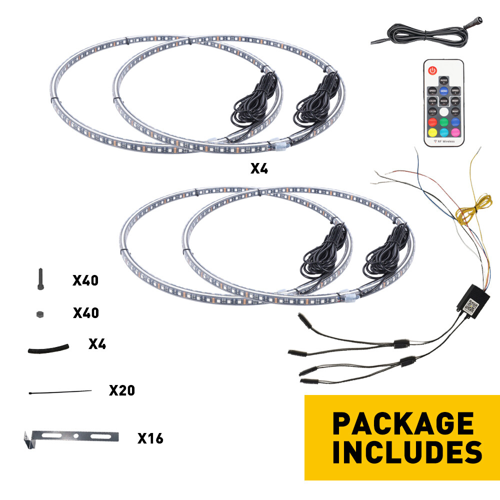 17.5" RGB & Chasing Flow Double Row LED Wheel Ring Rim Lights For Truck Car set