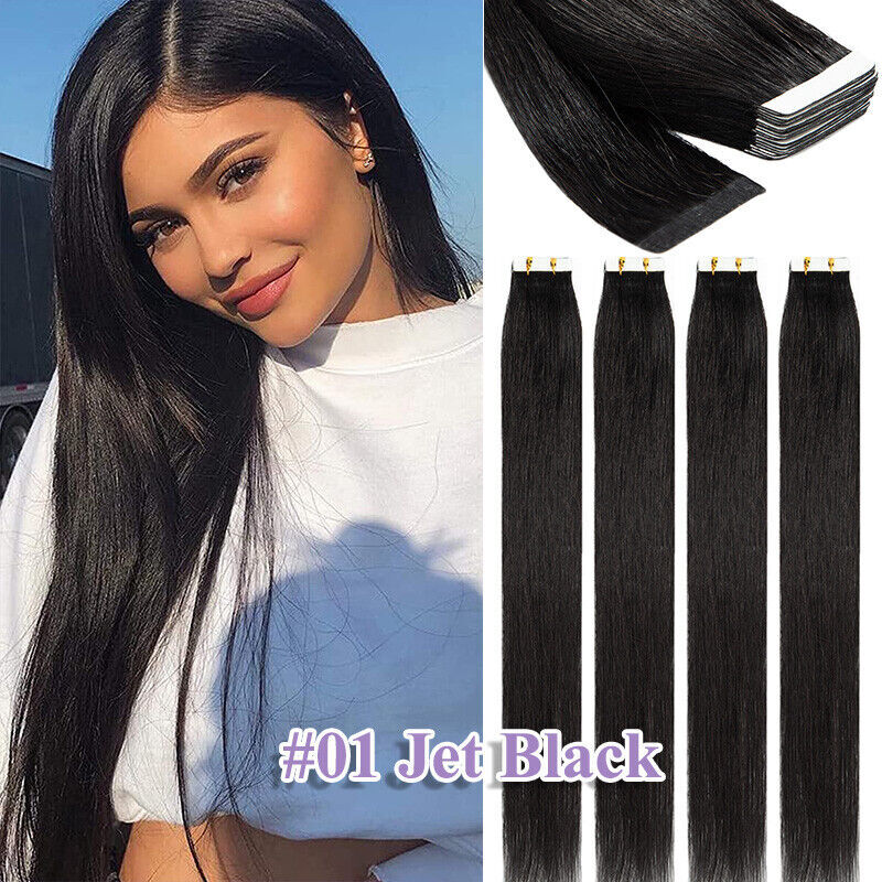 THICK Tape In 100% Remy Human Hair Extensions Skin Weft FULL HEAD 60PCS Straight