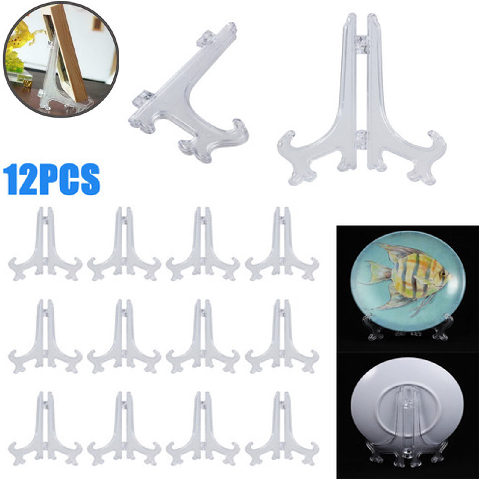 12Pcs 5" Tall Plastic Easel Display Stand Plate Holders For Photo Dish Art New