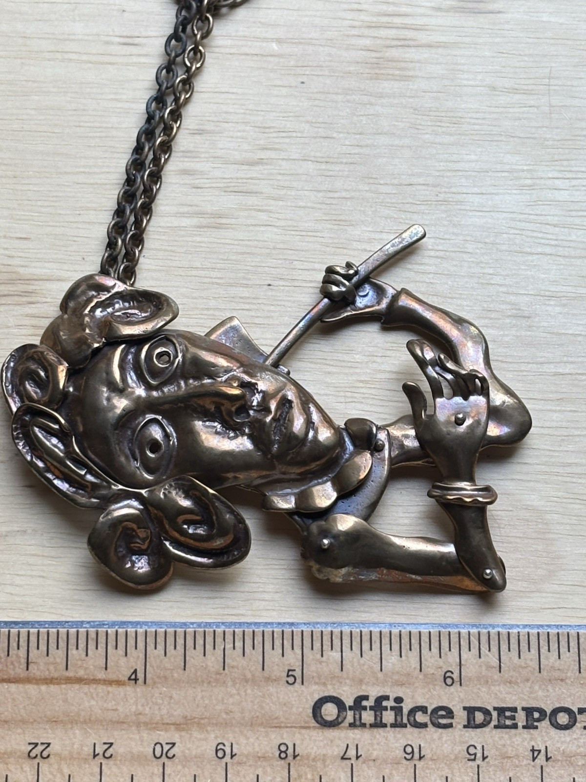 Boscarino Bronze Pendant Articulated Man Axe Artisan Necklace Tribal Signed VTG