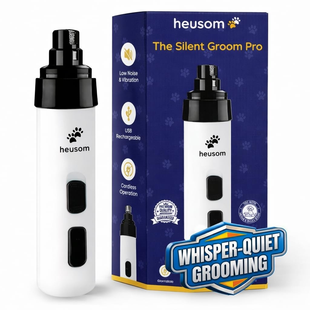 Heusom Silent Groom Pro Pet Nail Grinder | Whisper Quiet Claw Trimmer White