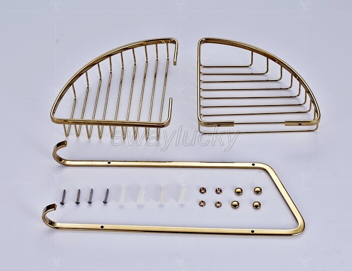 Gold Color Brass Corner Shower Caddy 2 Tier Bath Storage Shelf Rack Basket