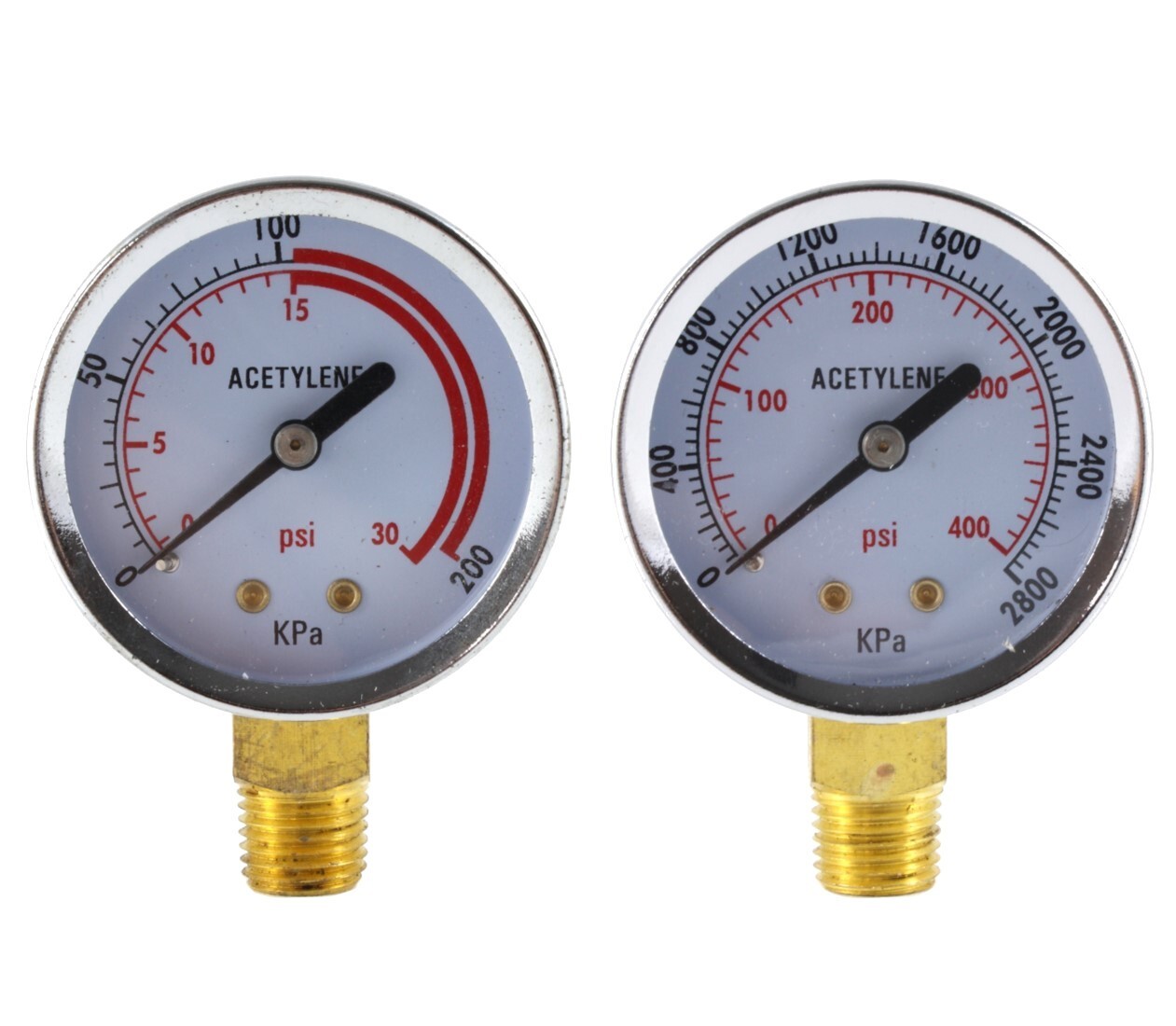 Low and High Pressure Gauges for Acetylene Regulator - 2 inches 1/4"NPT (PAIR)