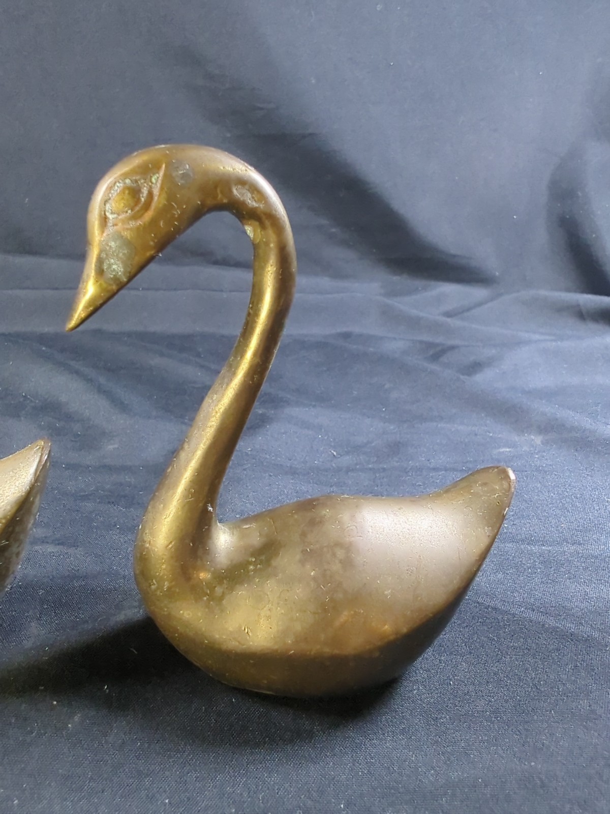 Pair Of Vintage Miniature solid Brass Swan Figurines Mid Century Modern Unique