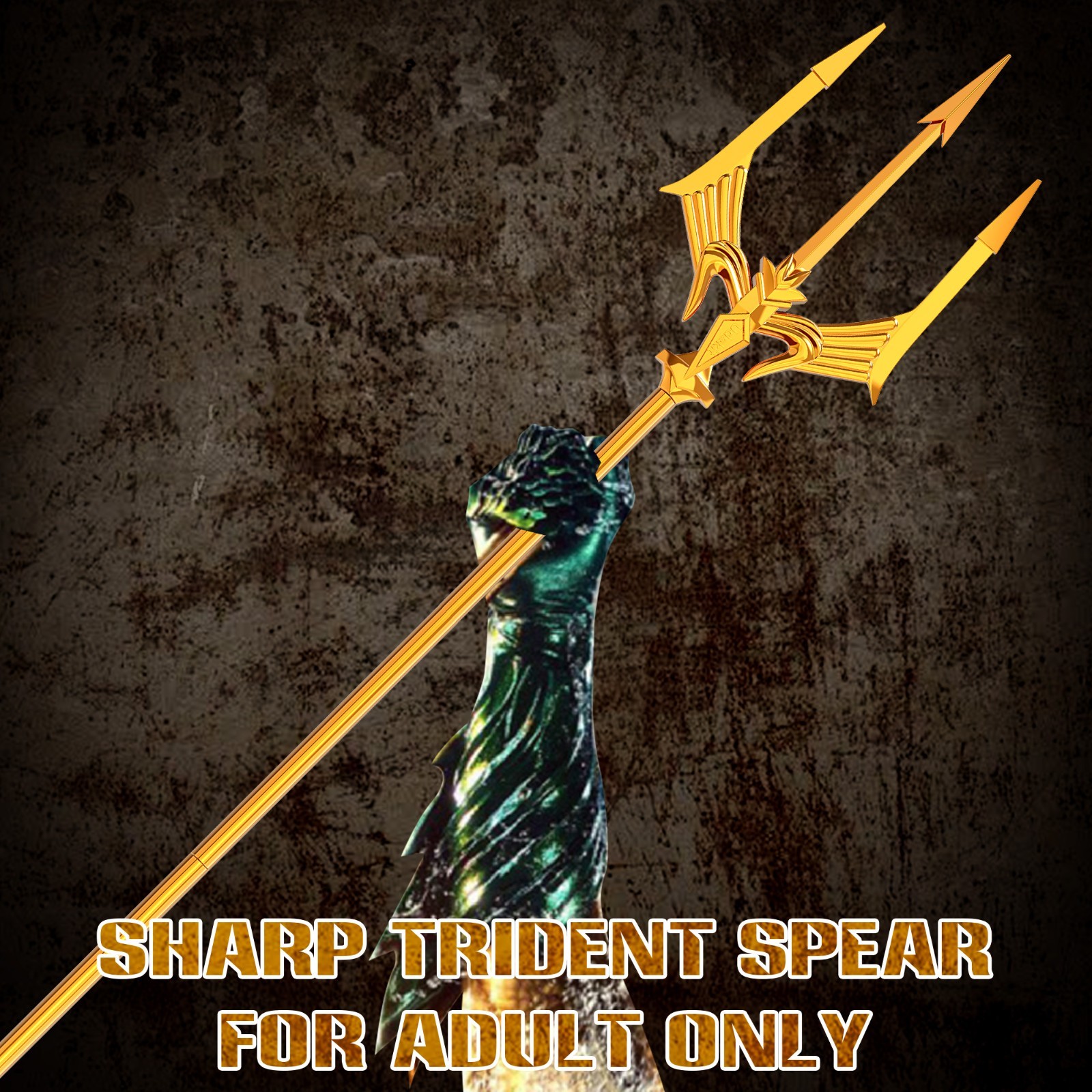 Heavy-Duty Metal Trident Spear for Adult Only, 3-Prong Alloy Cosplay Costume