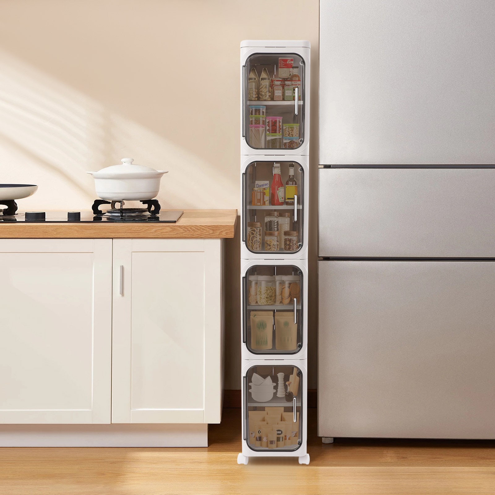 4-tier Slim Bathroom Storage Cabinet, Narrow Floor Standing Storage Cabinet