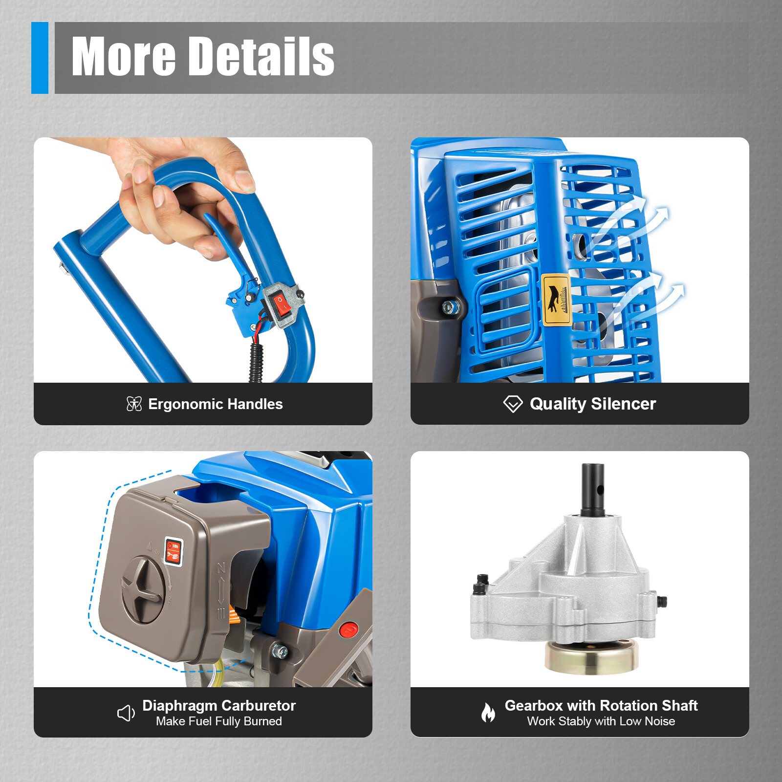 63cc 3hp Gas Powered Post Hole Digger Earth Auger with 12-Inch Bit