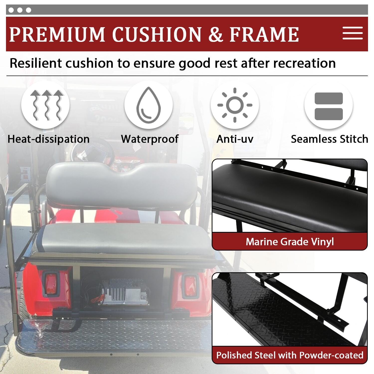 Rear Flip Seat Kit Back seat For 2000-2013 Club Car DS Golf Cart Folding Black