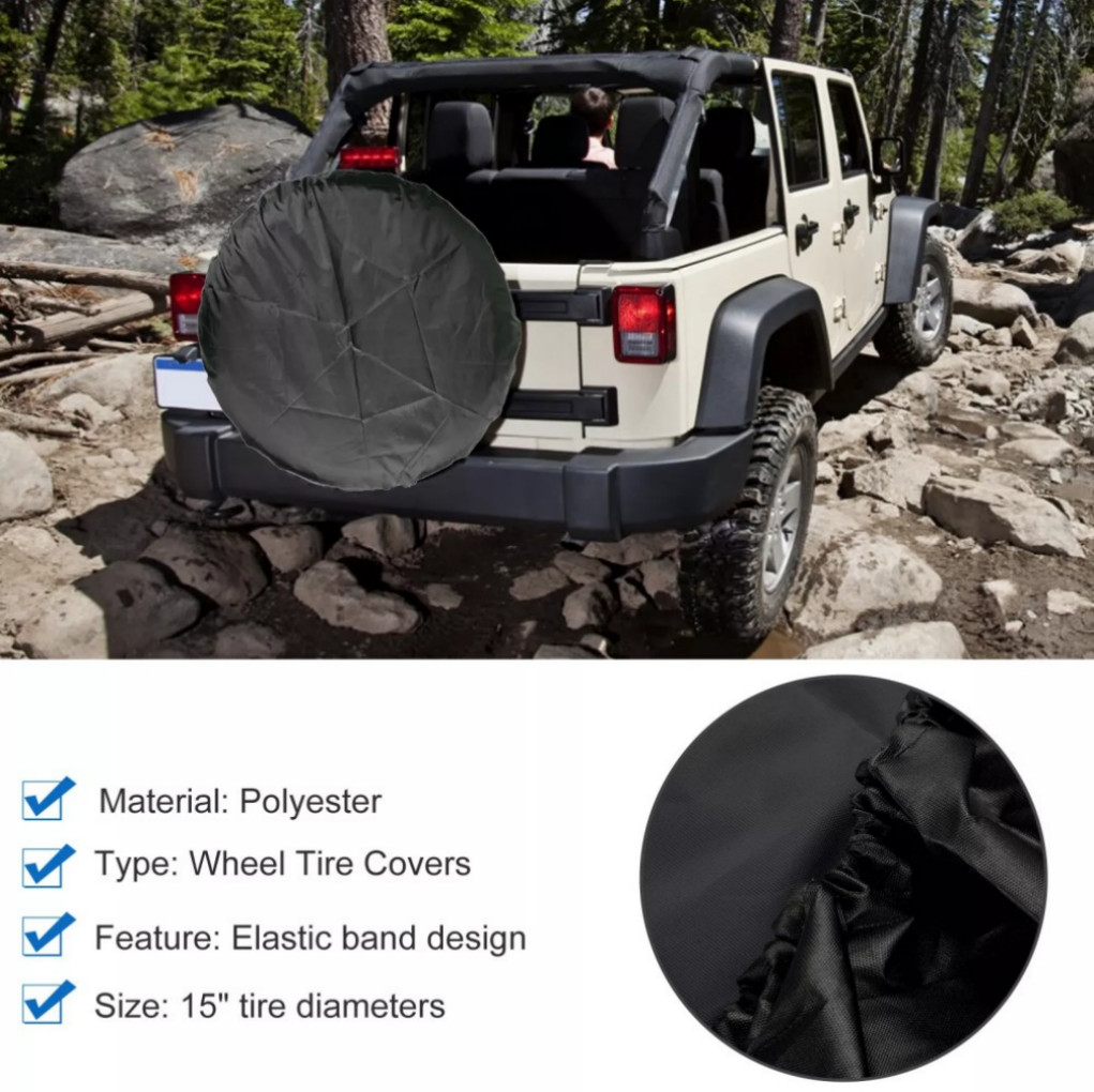 15'' Black DIY Spare Tire Cover Trailer Wheel & Tyre Protector Against Sun Rain