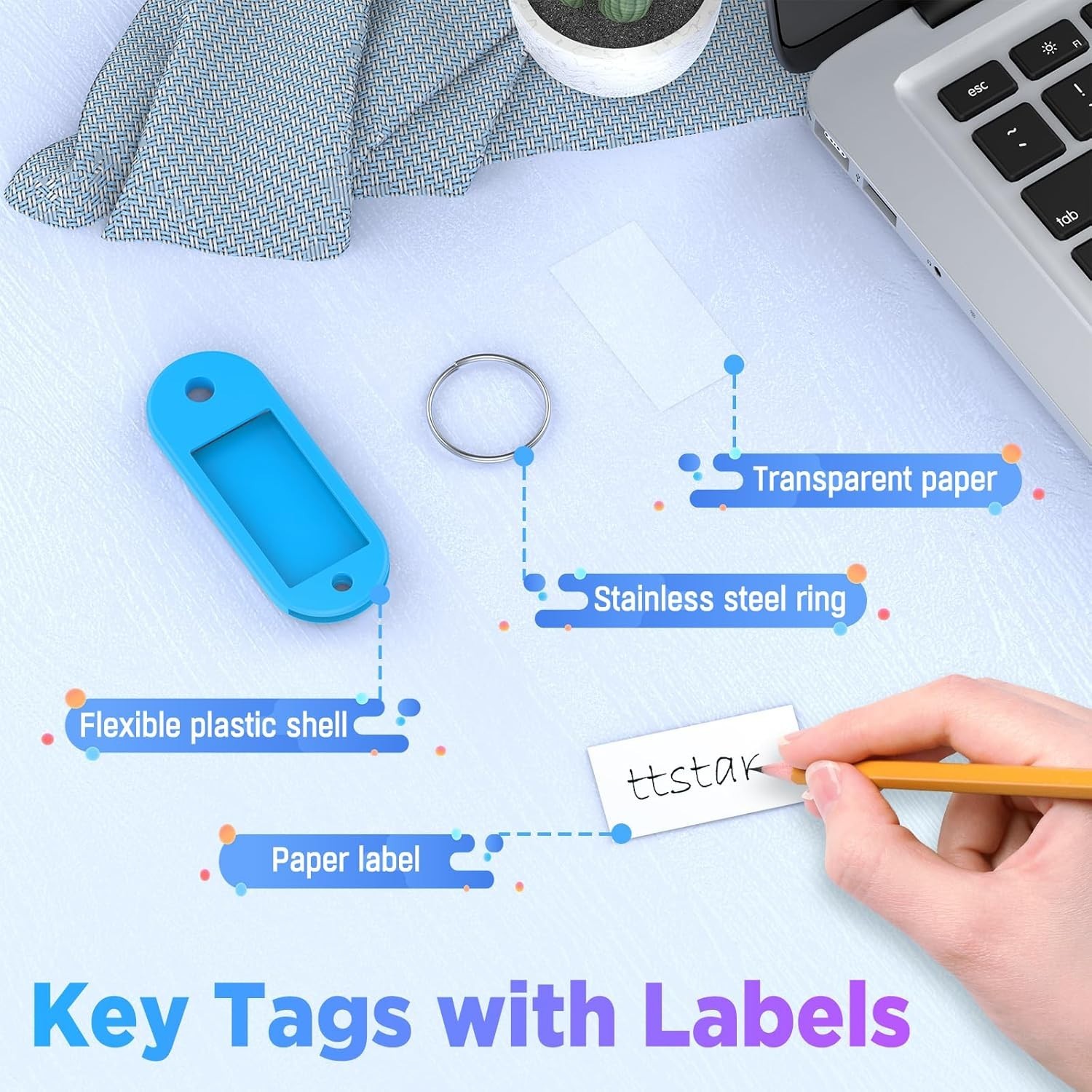 58 Pack Plastic Key Tags, Flexible Key Labels with Split Ring Label Window, Key