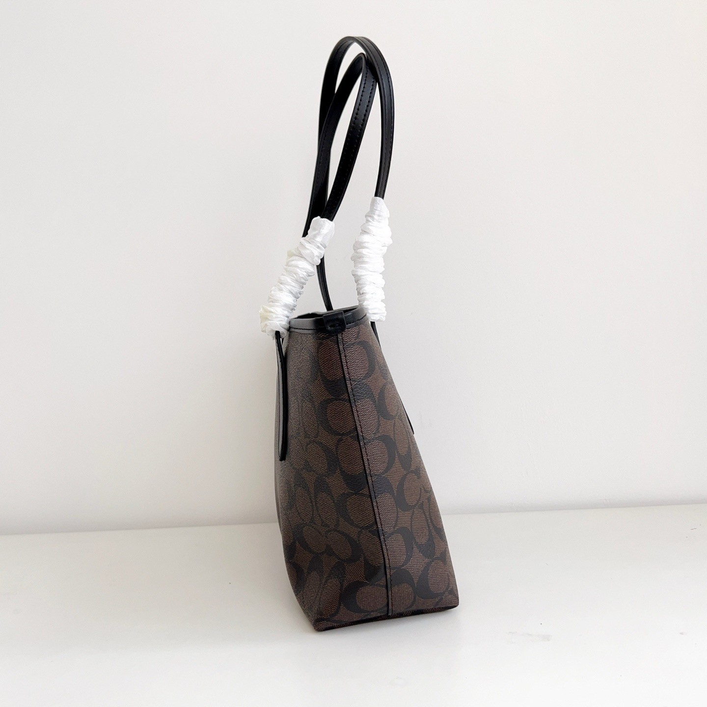 COA CU759 Small City Tote Signature Coated Canvas Black Brown Outlet Brand New