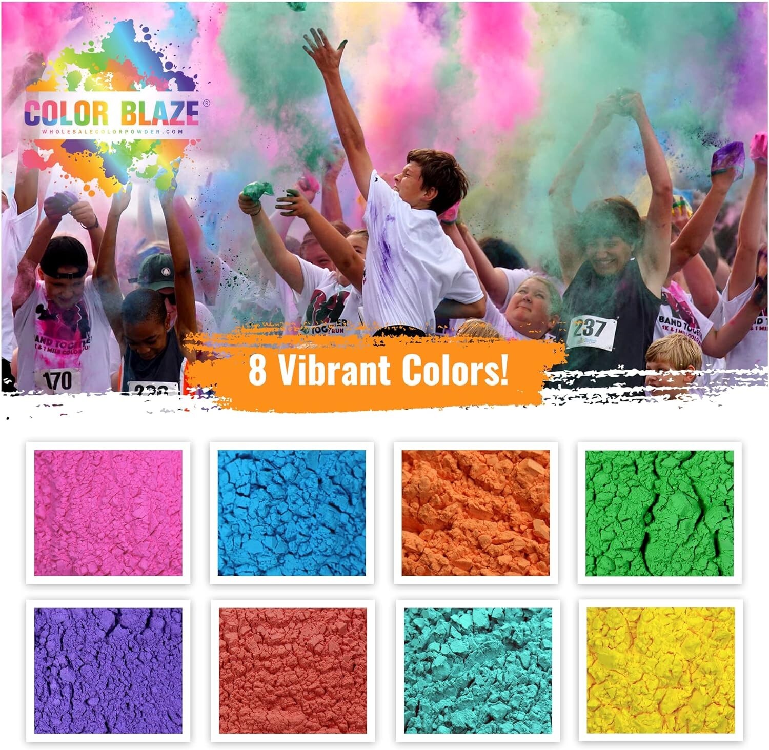 Color Blaze - 8 Pack Color Powder - 5lbs Each of Eight Colors Holi Festivals