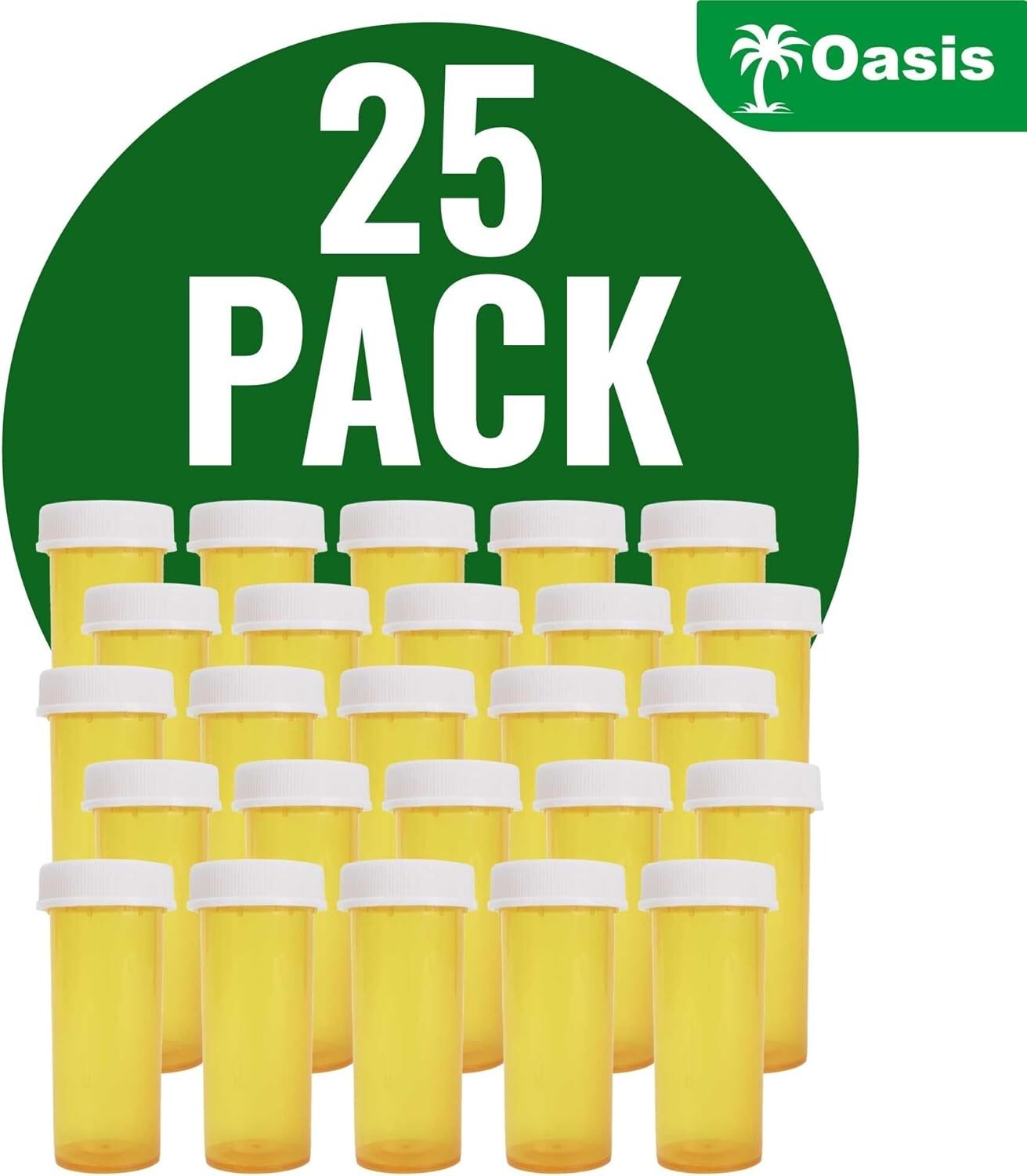 Plastic Amber Medicine Pill Bottles, 8 Dram, 25 Pack