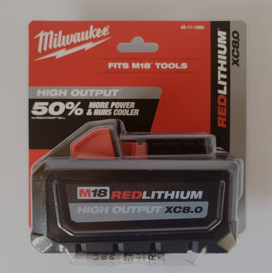 2pcs 18V Millwauukke 48-11-1880 M18 HIGH OUTPUT 8Ah XC8.0 Cordless Battery