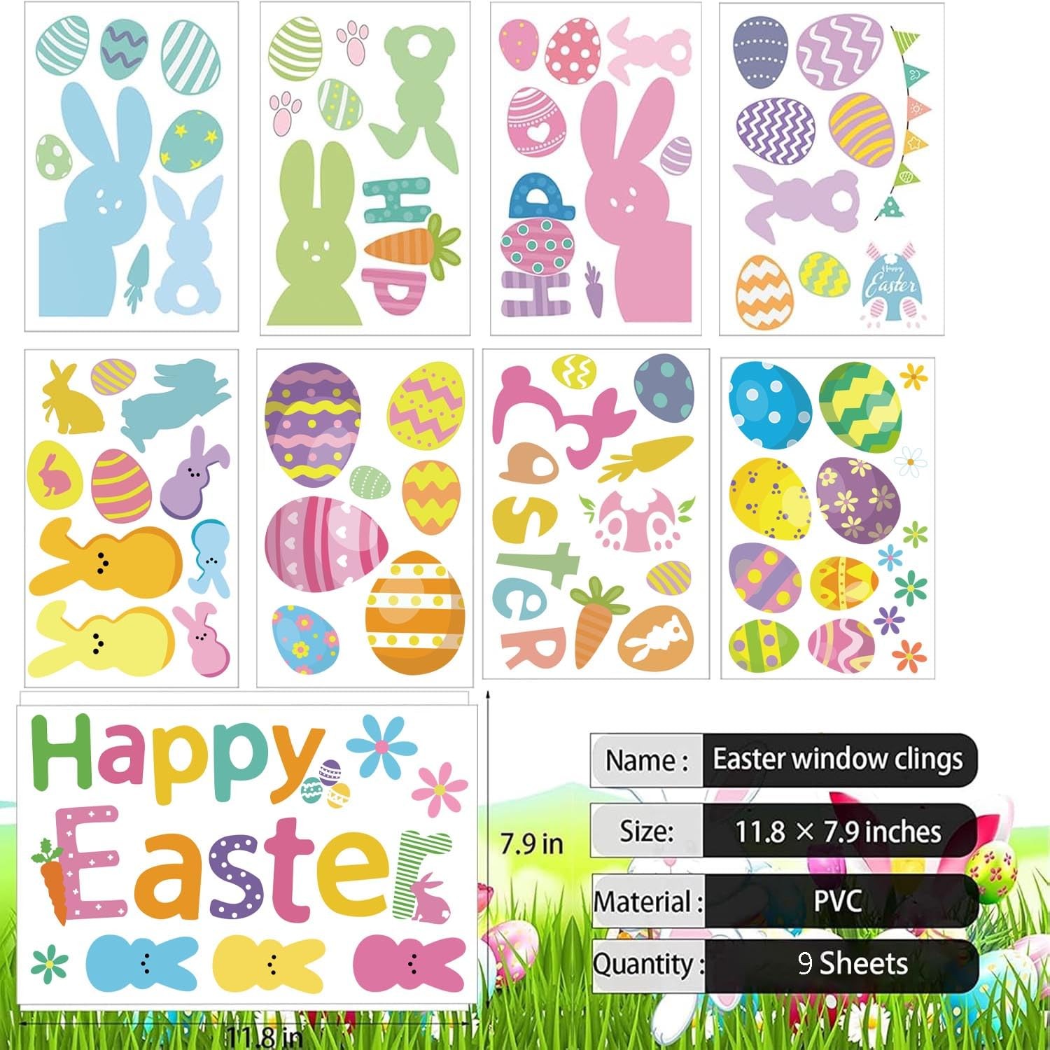 9 Sheet Easter Window Clings Decorations, Decorations for Glass