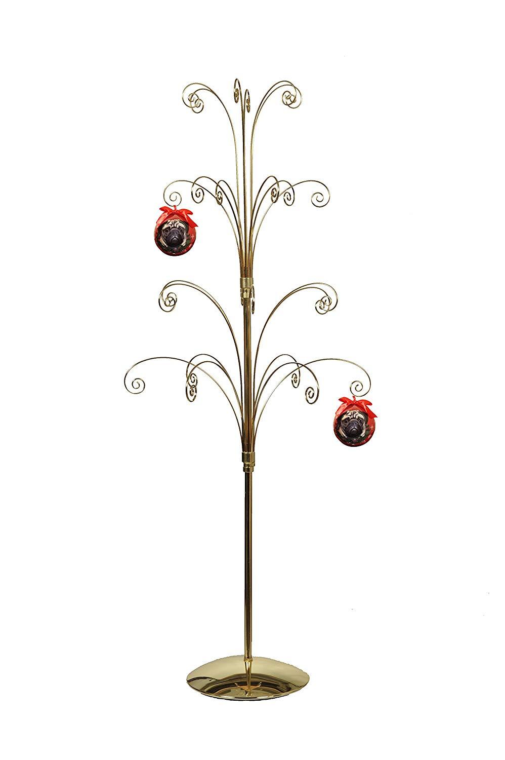 36 Inch Tall Ornament Display Tree, Bright Brass Plated, Holds 24 Ornaments
