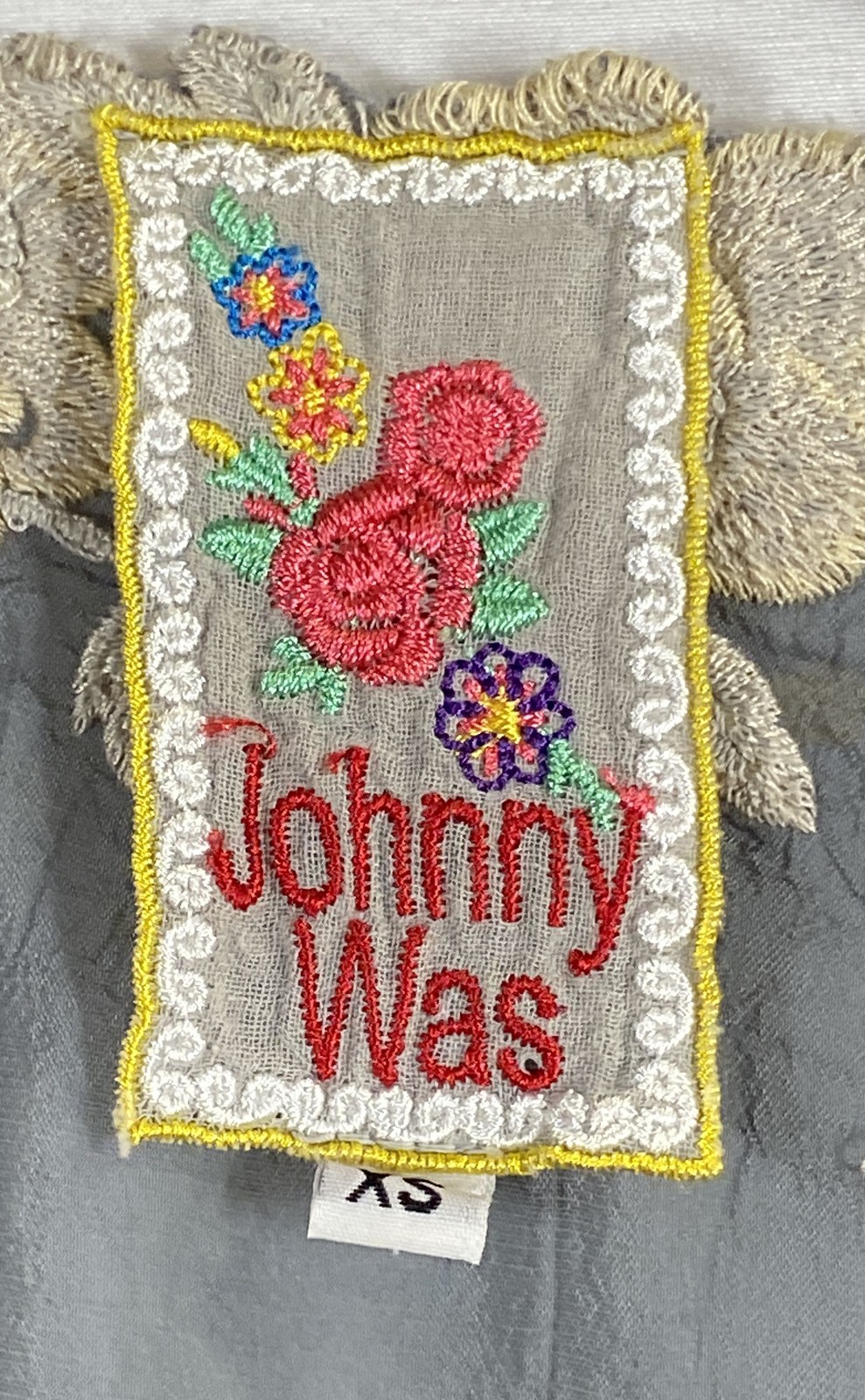 Johnny Was Women's Gray Embroidered Floral Lace Trim Kimono Cardigan Top Sz XS