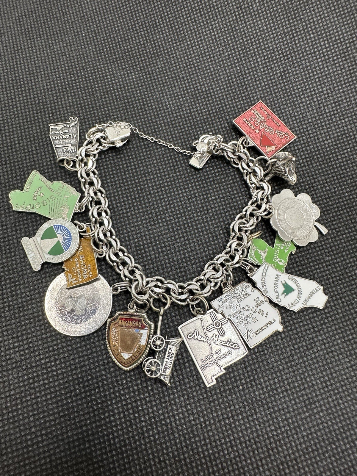 Vintage Sterling Silver Charm Bracelet Longhorns Wagon States 1960’s