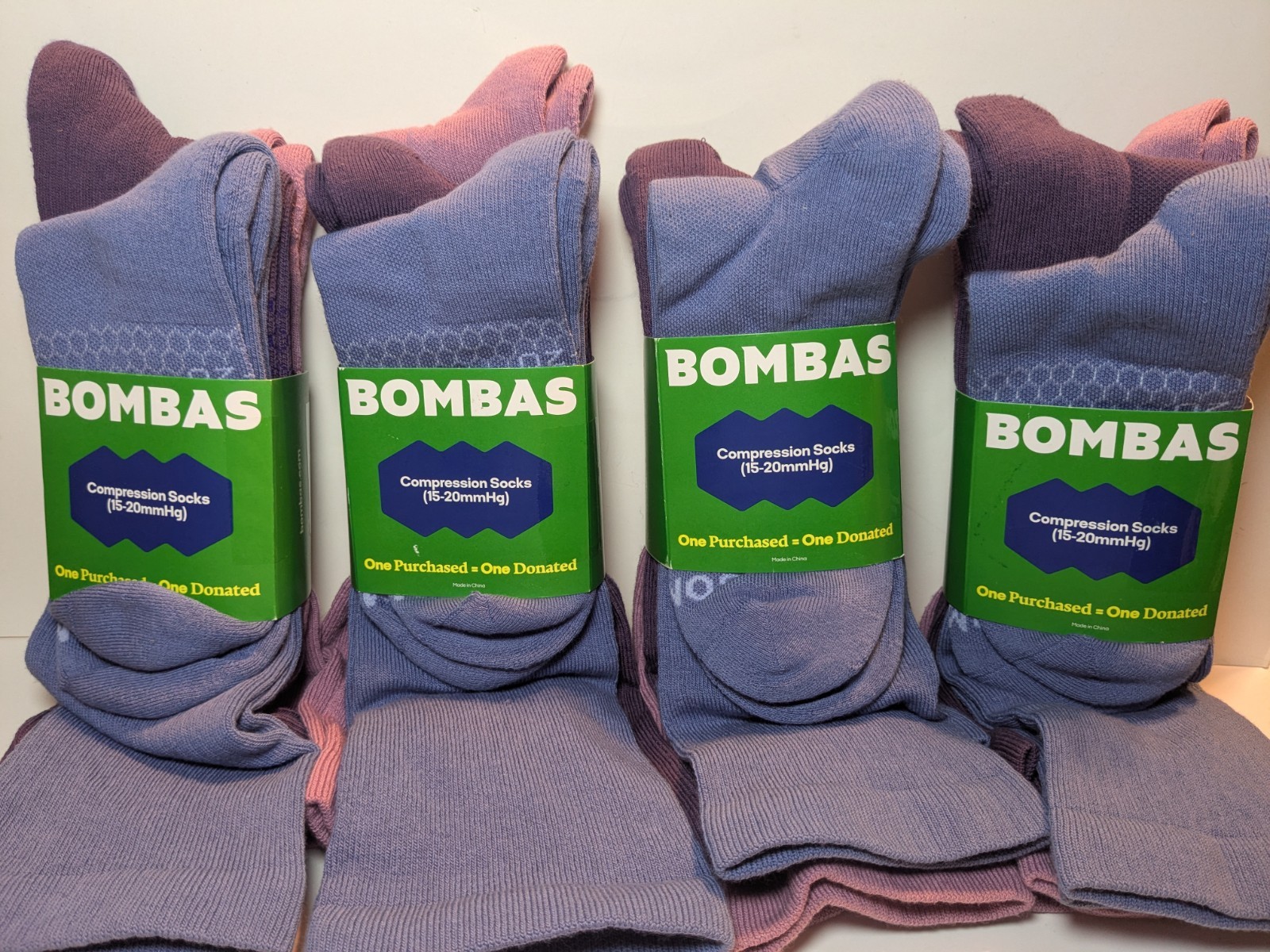 (1) Bombas 3 Pack Large Knee High  Compression Socks 15-20mmHg Blue Purple Pink
