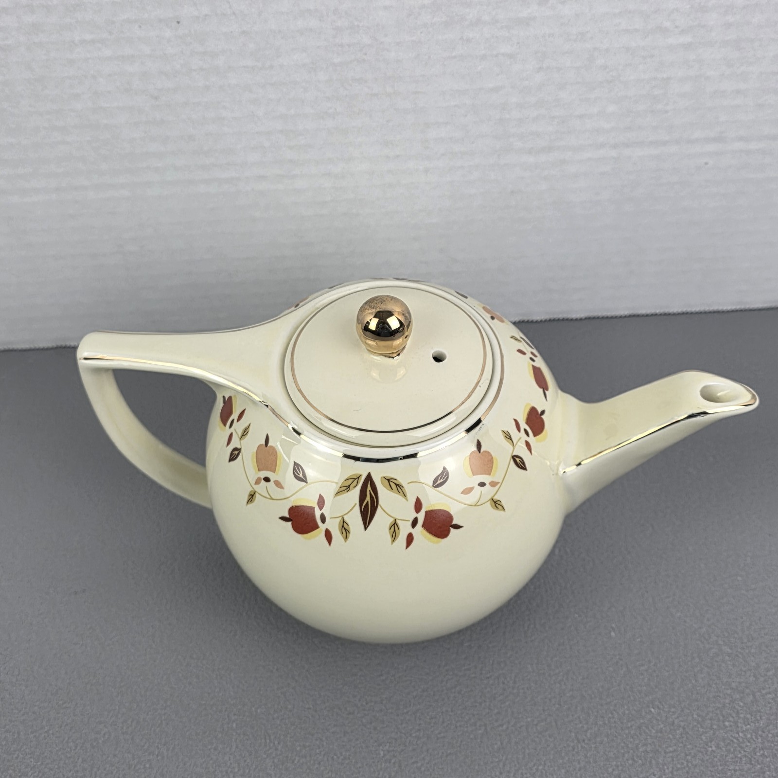 Vintage Cream Teapot with Gold Trim & Floral Pattern, Mid-Century Style