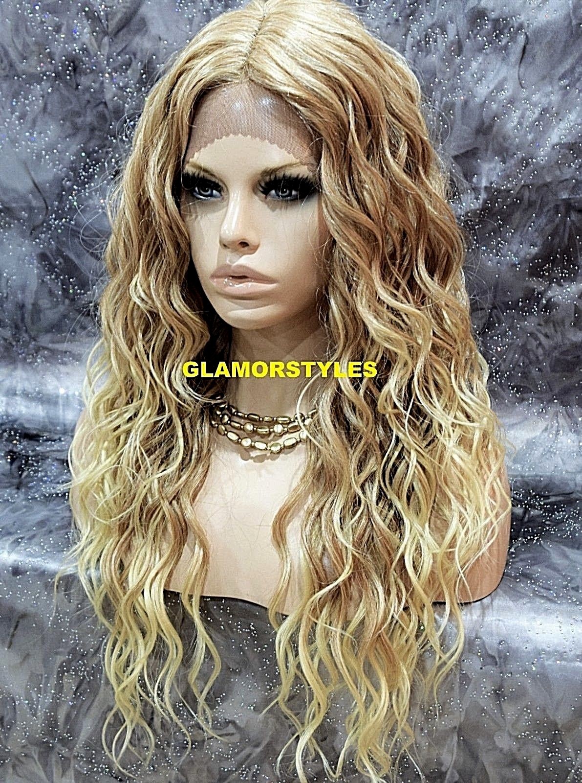 LACE FRONT FULL WIG LONG CURLY LAYERED MEDIUM BLONDE MIX T27.613 HEAT OK NWT