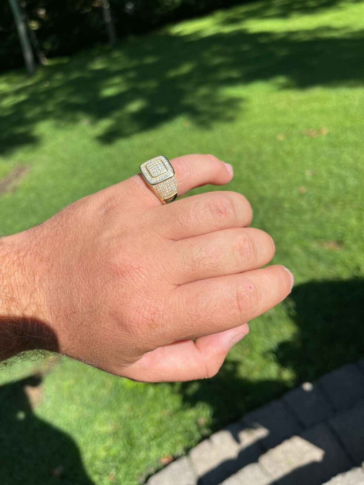 Real 14k Gold Plated Men Hip Hop Iced 1.8ct Moissanite Ring Passes Tester